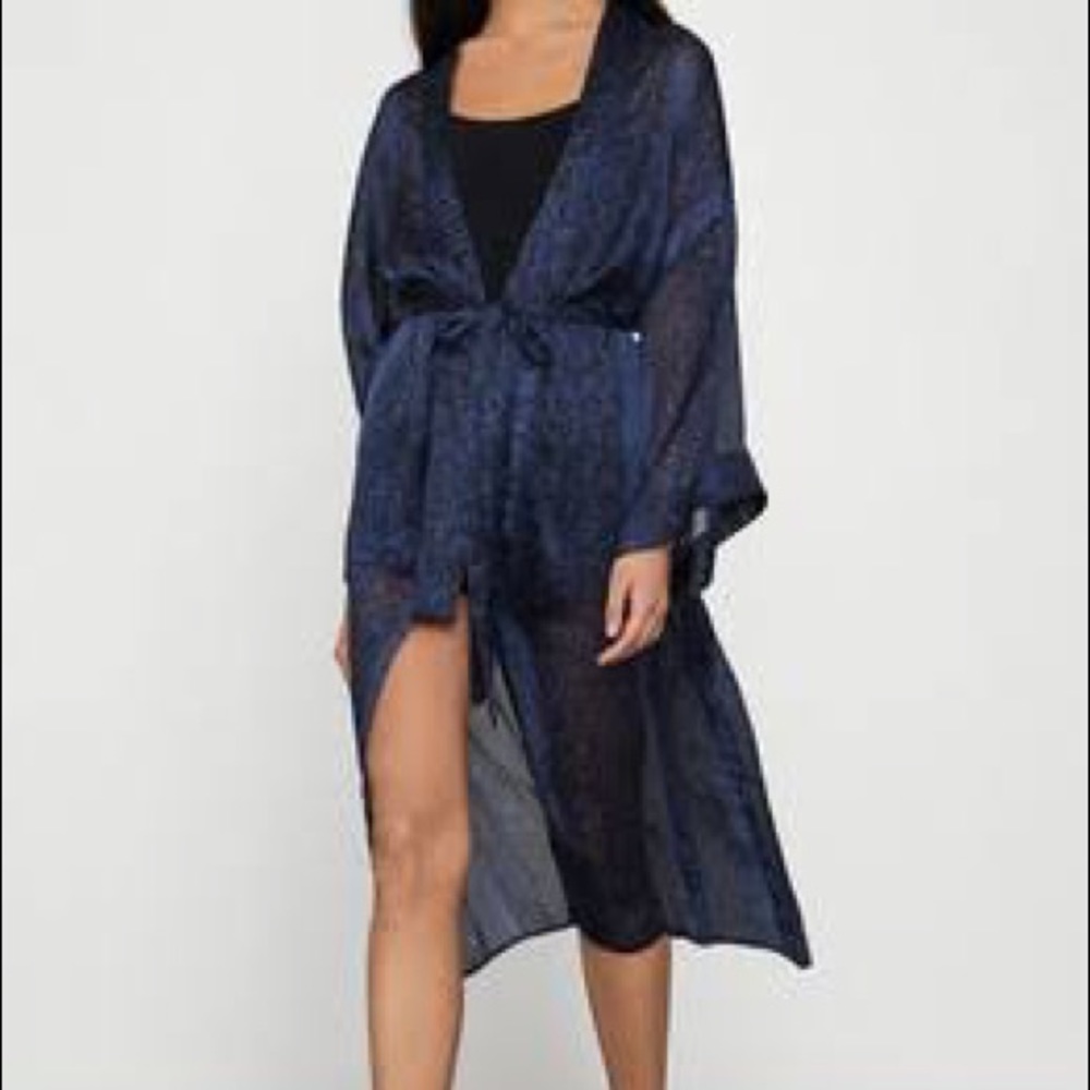 BCBG Blue Snake Printed Belted Kimono